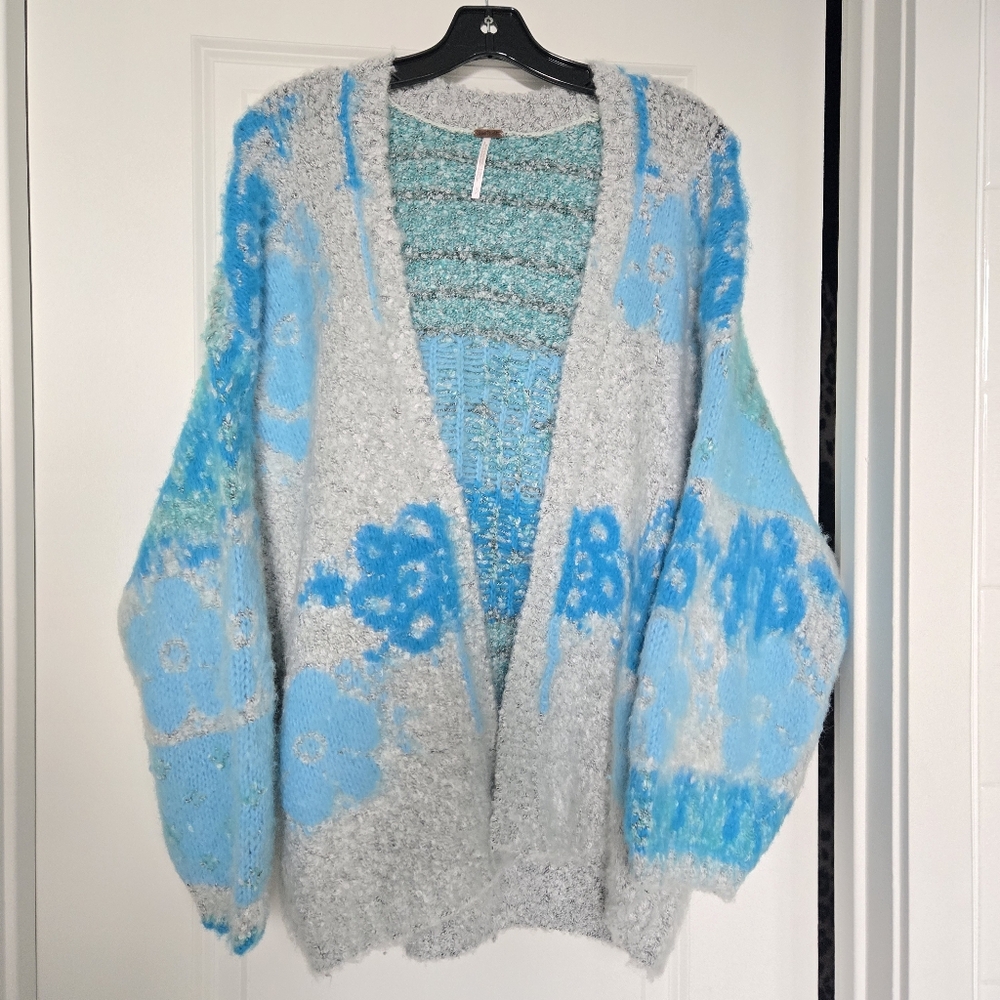 Free People Gather Me Close Cardigan blue turquoise  Hawaiian S